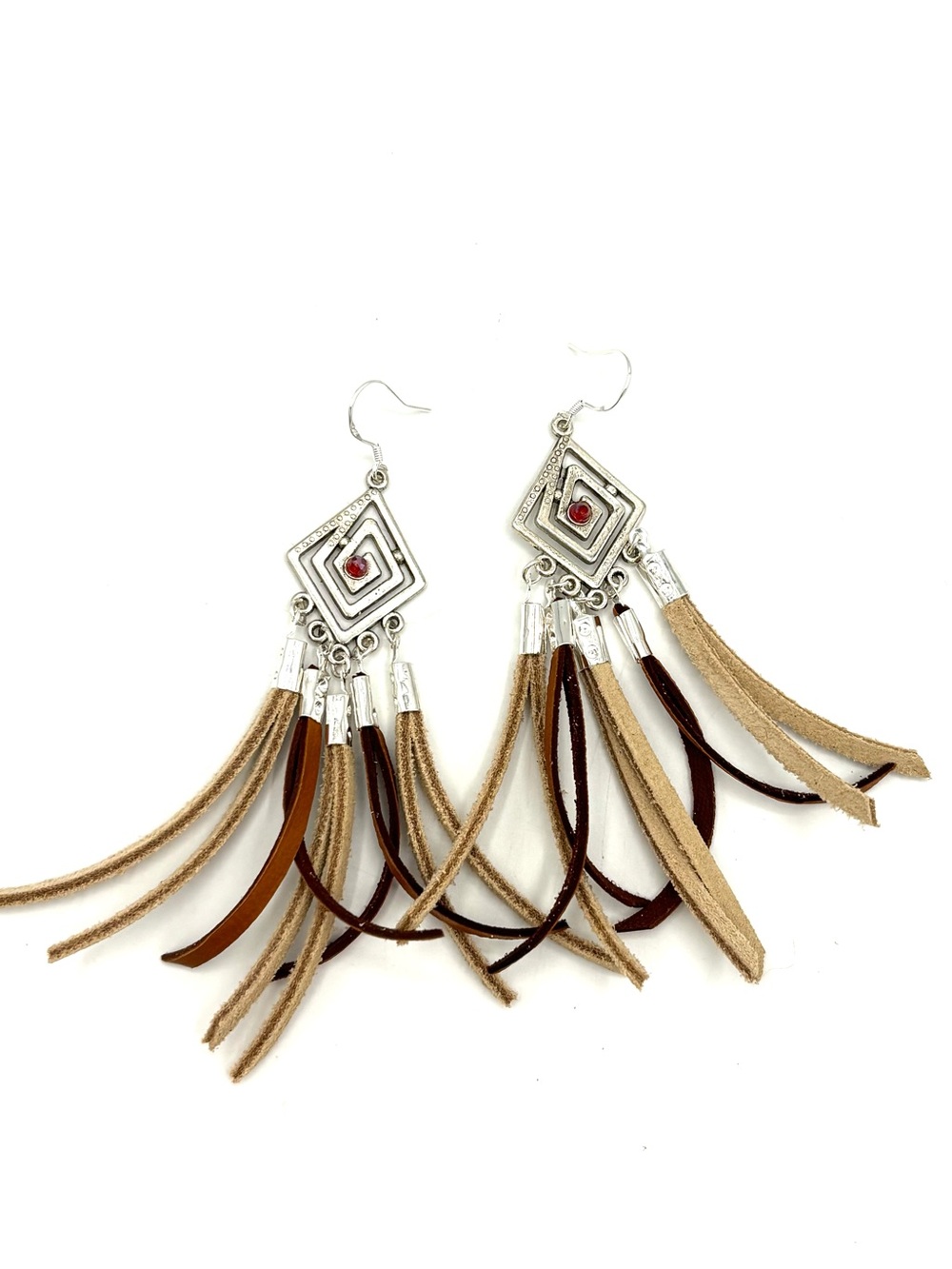 Hand Crafted Bohemian Tassel Drop Earrings in Brown and Tan - Picture 11 of 11